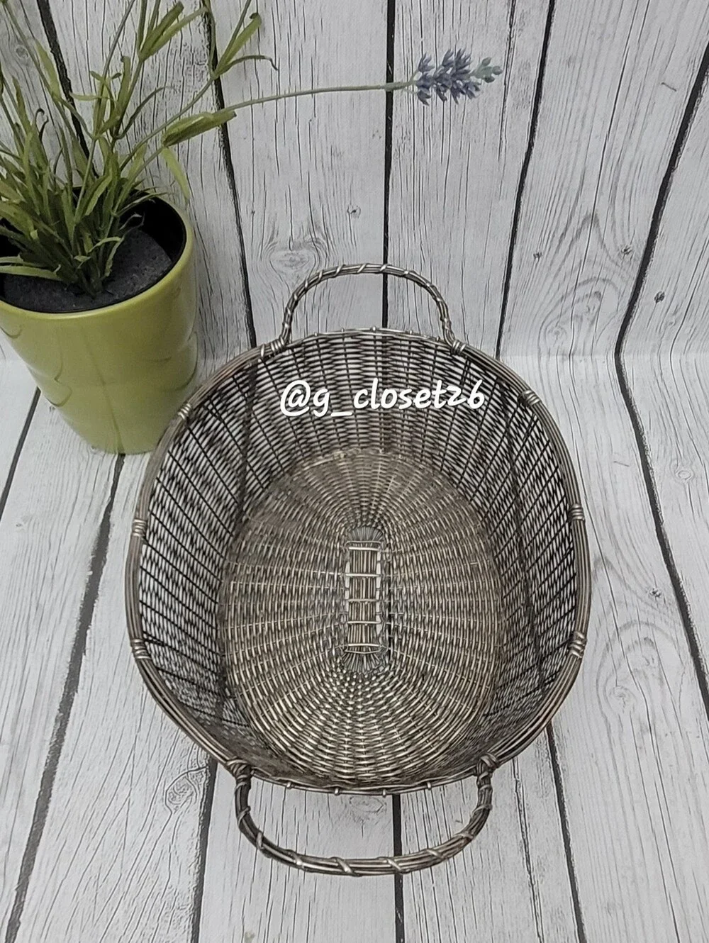Vintage Woven Metal Serving Basket - Silver